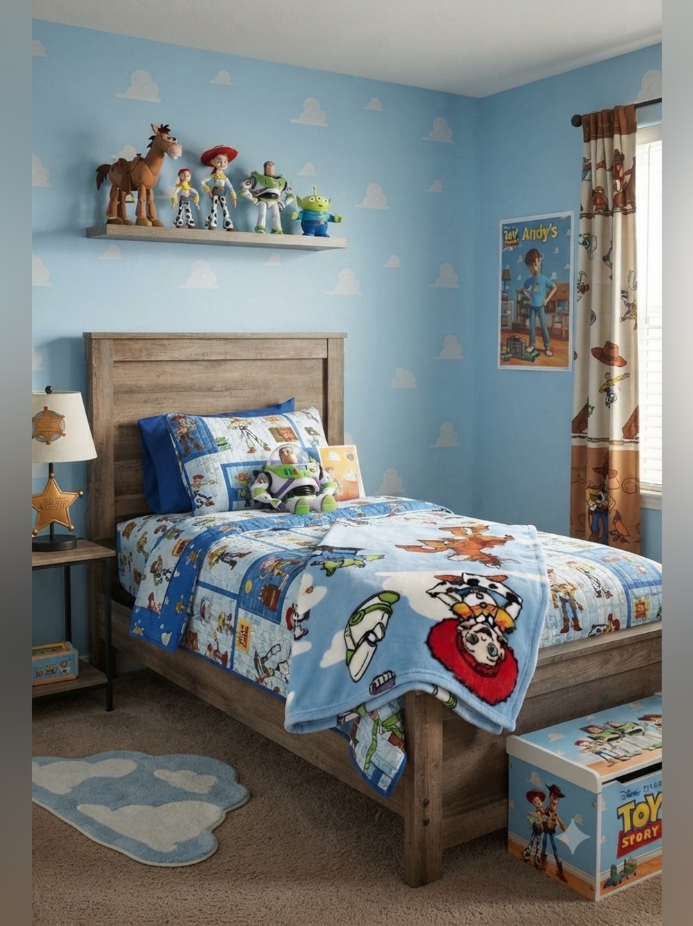 Disney Toy Story soft  Blue Red Yellow Multi-Color Kids Blanket Panel 40” by 50”